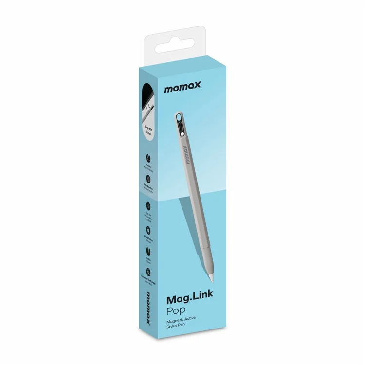 MOMAX Mag Link Pop Tablet Stylus Pen Type-C Charging Port Palm Rejection Capacitive Pen - Titanium Grey