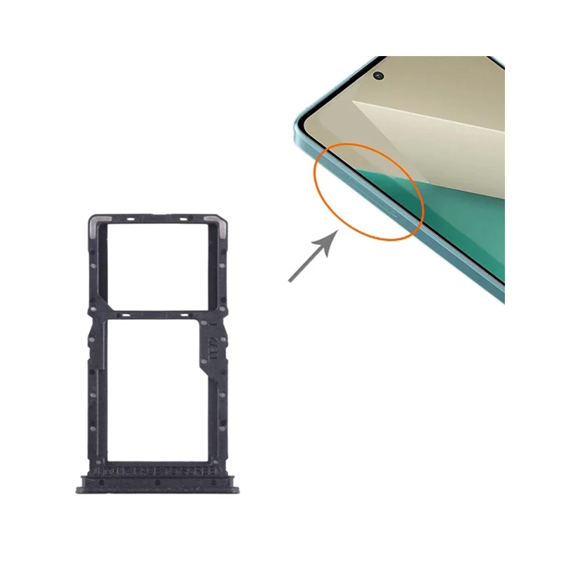 For Xiaomi Redmi 13 4G / 13 5G Dual SIM Card Tray Holder Replacement Part (Without Logo) - Black