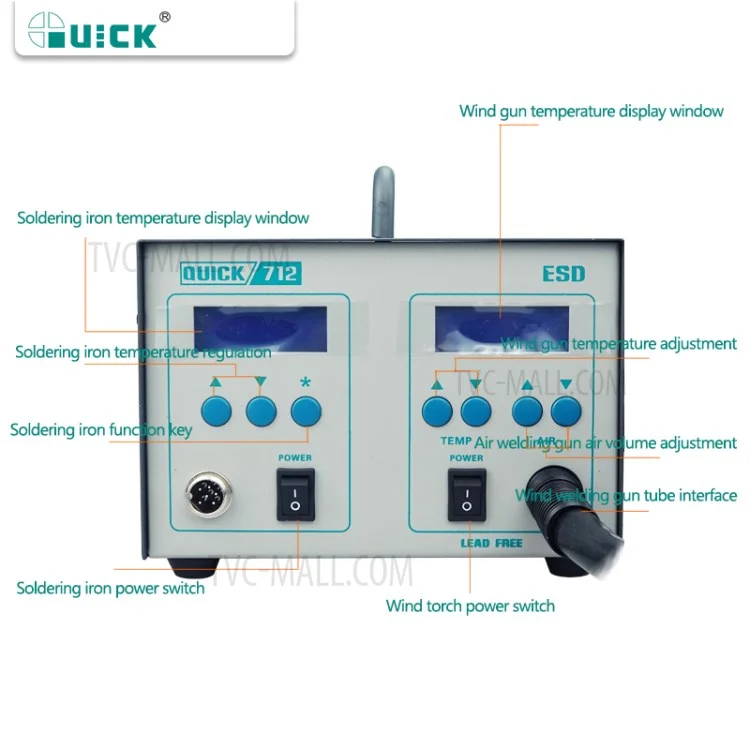 QUICK 712 2 in 1 Soldering Station (Air Gun + Soldering Iron) - 220V