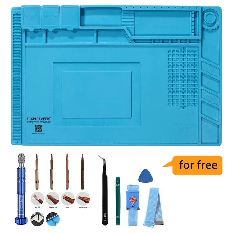 IPARTSEXPERT Pad di Manutenzione in Silicone + Set di Strumenti di Riparazione con Cacciavite, Pinzette e Raschietto