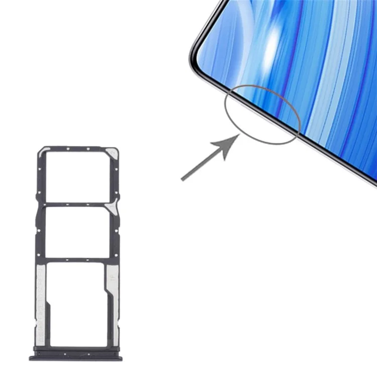 Dual SIM + TF Card Tray Holder Replacement (without Logo) for Xiaomi Redmi Note 9 4G (Qualcomm Snapdragon 662)/9T J19S/M2010J19SC/M2010J19SG/M2010J19SY - Black