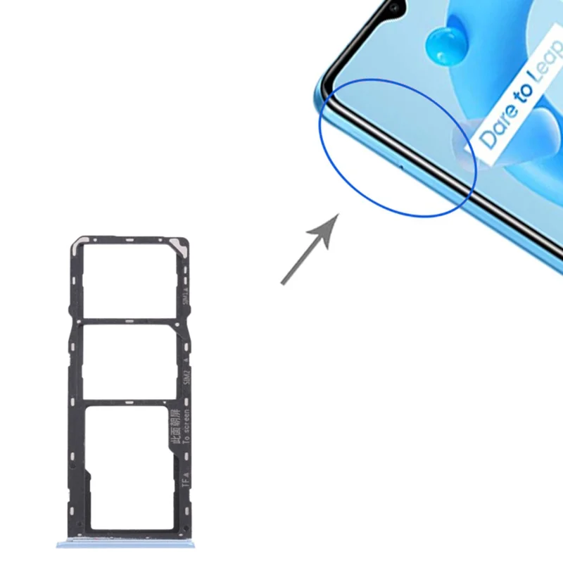 For Realme C11 (2021) RMX3231 Dual SIM Cards + Single TF Card Tray Holder Replacement (without Logo) - Blue