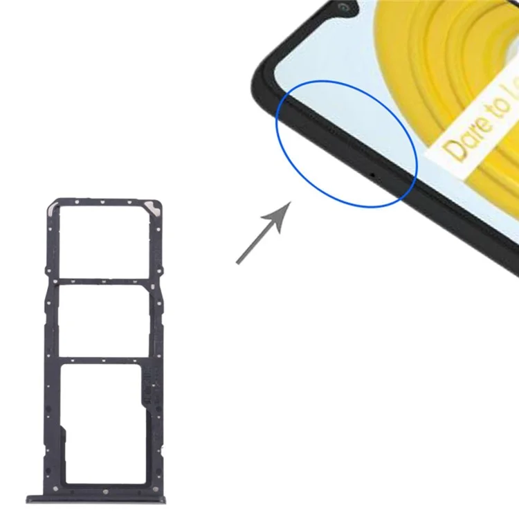 For Realme C21 RMX3201 / C21Y RMX3261 Dual SIM Cards + Single TF Card Tray Holder Replacement (without Logo) - Black