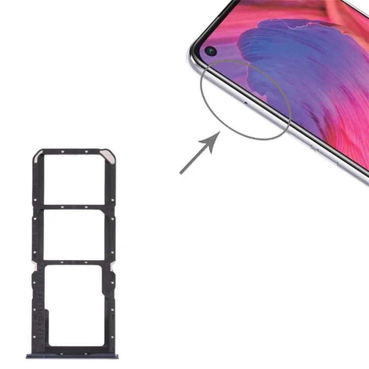 Для Oppo A74 5G CPH2197, CPH2263 Dual SIM Cards + Single SD Card Tray Holder Replacement (без логотипа) - Черный