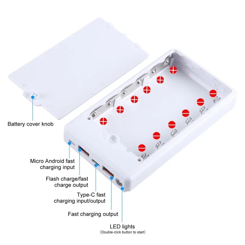 HAWEEL HWL9900 Custodia Power Bank a 6 slot 18650 a ricarica rapida 22,5 W con display digitale (senza batteria) - Bianco