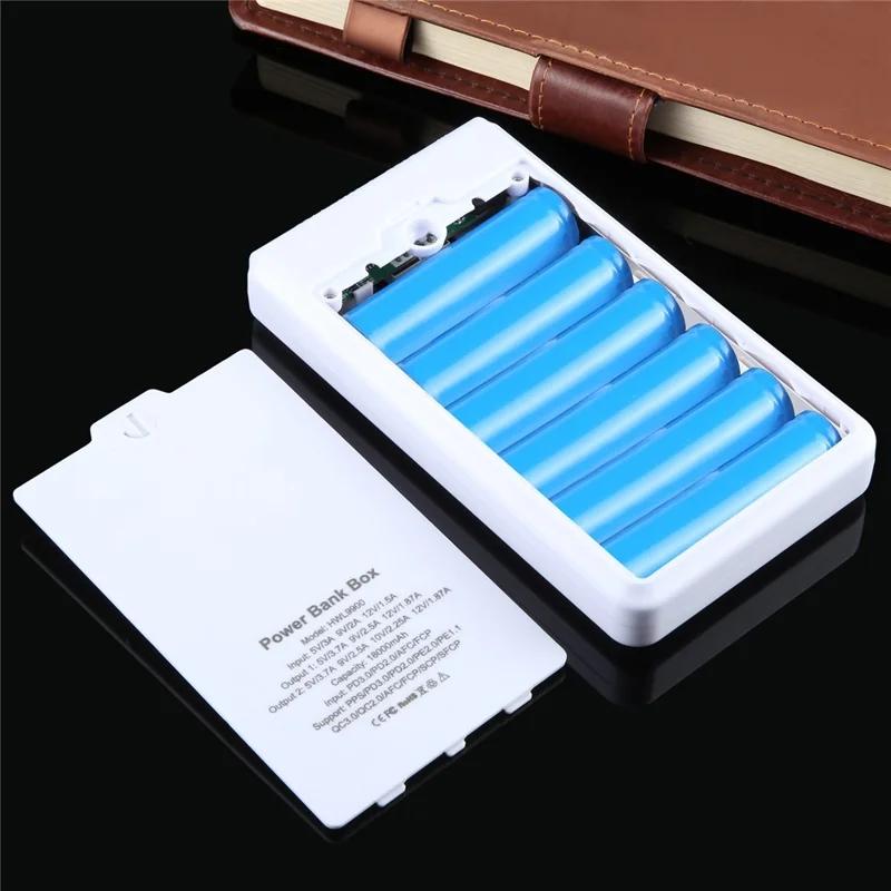 HAWEEL HWL9900 6 Slots 18650 DIY Power Bank Case 22.5W Fast Charging Battery Box with Digital Display (No Battery) - Black