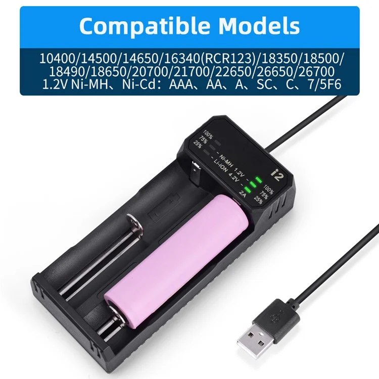 ESSAGER ECDQ-I201 2 Slot Wiederaufladbarer Batterieladegerät Mit Led-indikator Für Lithium/ni-mh-akku