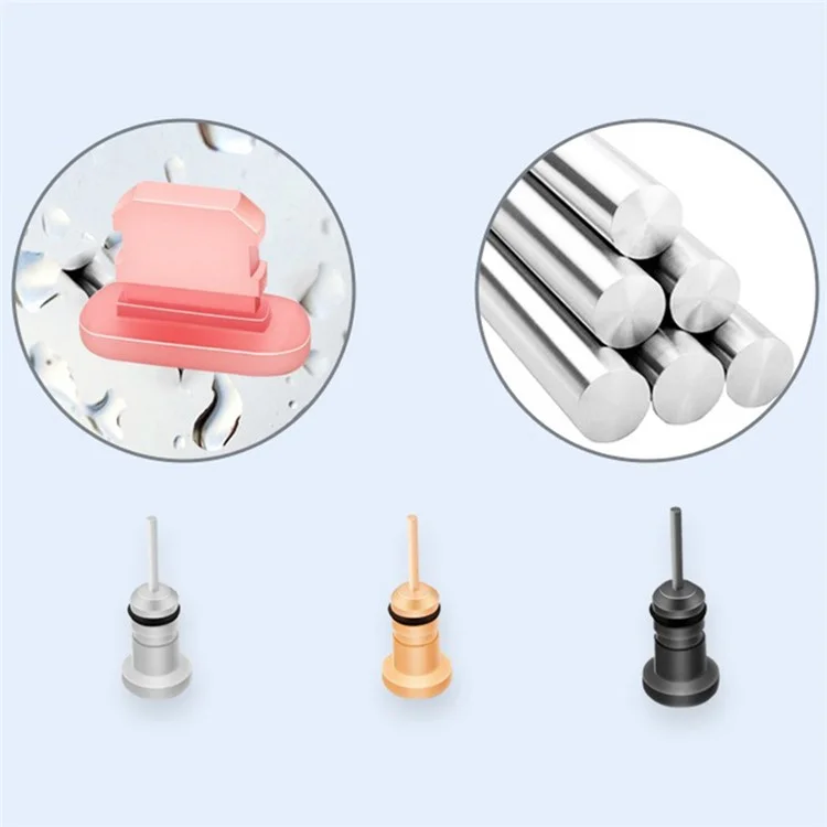 Alloy Dust-proof 3.5mm Earphone Jack Plug Stopper Phone SIM Card Eject Pin - Silver