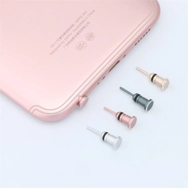 Alloy Dust-proof 3.5mm Earphone Jack Plug Stopper Phone SIM Card Eject Pin - Silver