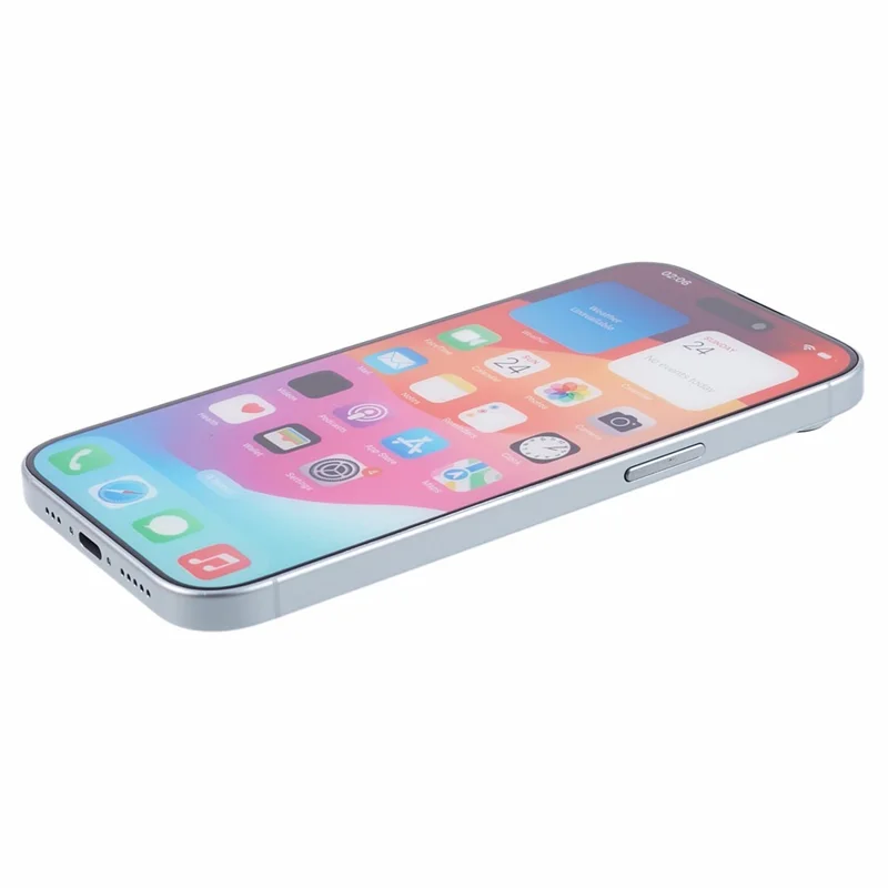 Attrappe eines iPhones 15, nicht funktionsfähiges Display-Modell, farbiger Bildschirm, Maßstab 1:1 (ohne Logo) – Blau