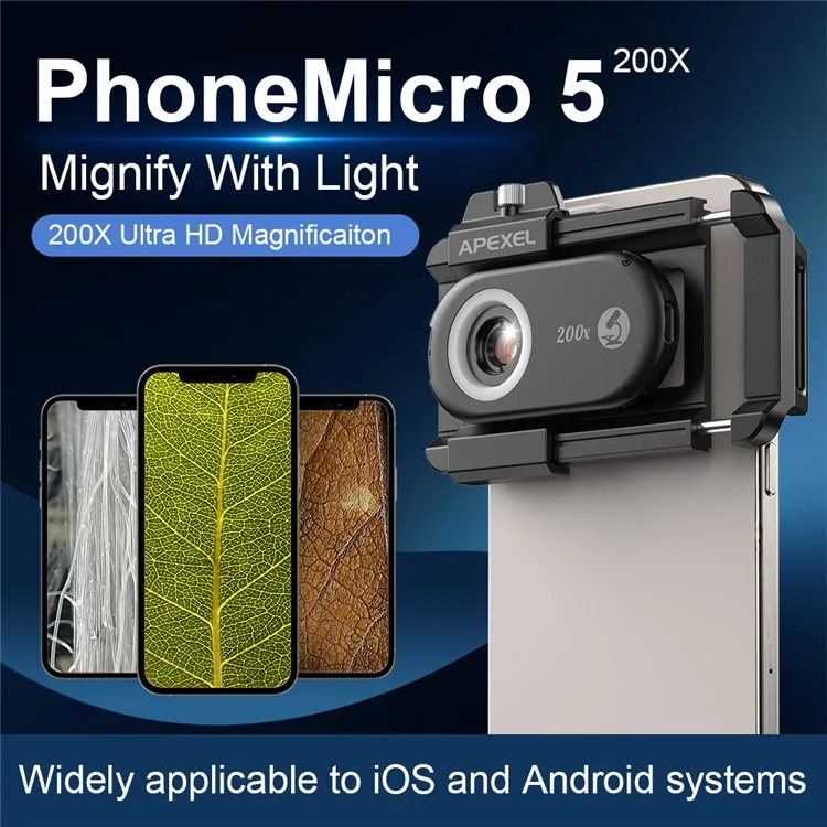 APEXEL APL-MS200 Mobile Phone Holder Clip 200x Magnification Microscope with CPL Filter