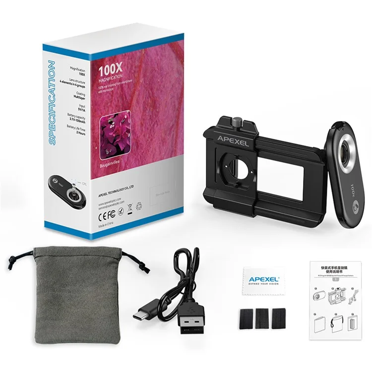 APEXEL APL-MS100 Supporto per telefono cellulare Clip Microscopio con filtro CPL 100x Ingrandimento