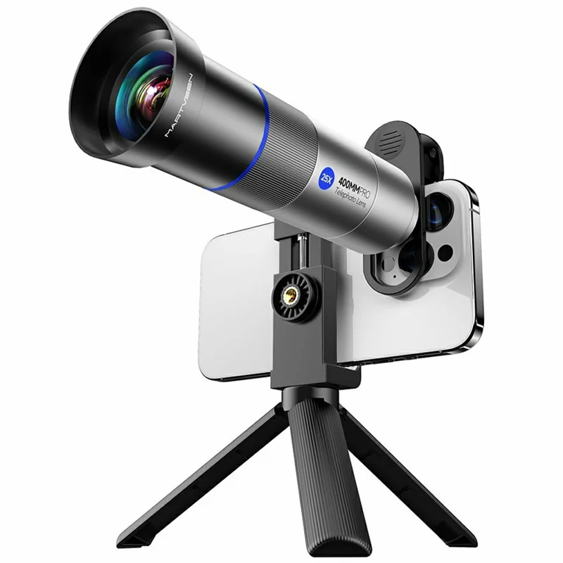 Objectif téléphoto 25X avec trépied, longueur focale de 400 mm, objectif de téléphone en verre optique multicouche.