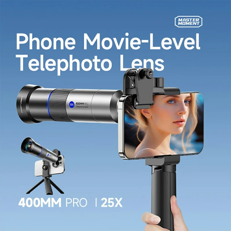 Objectif téléphoto 25X avec trépied, longueur focale de 400 mm, objectif de téléphone en verre optique multicouche.
