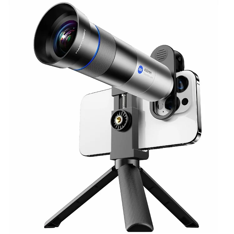 Lente telefoto 28X com tripé, lente de telefone com distância focal de 400mm e vidro óptico com múltiplos revestimentos.