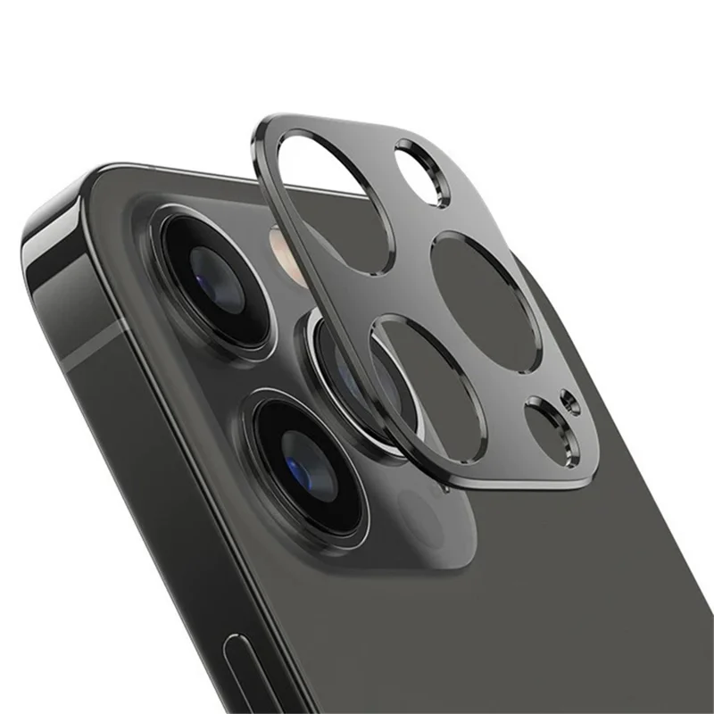 WANLONFENG LHJ Serie per iPhone 13 Pro Max / 13 Pro Protettore metallico a incisione per obiettivo fotocamera con panno per la pulizia - Nero