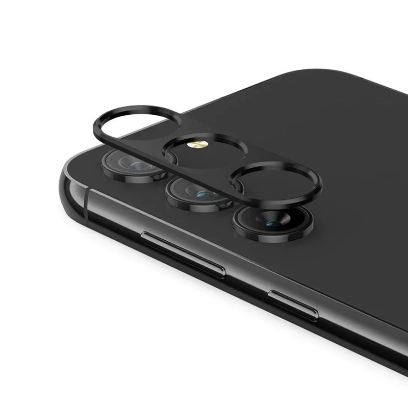 WANLONFENG Serie LHJ para Samsung Galaxy S23 Protector de lente de cámara metálico hueco con paño de limpieza de lente - Negro