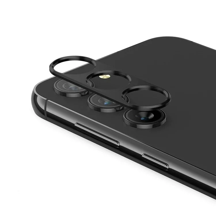 WANLONFENG Série LHJ Pour Samsung Galaxy S24+ Protecteur d'objectif de caméra en métal creux avec chiffon de nettoyage d'objectif - Noir