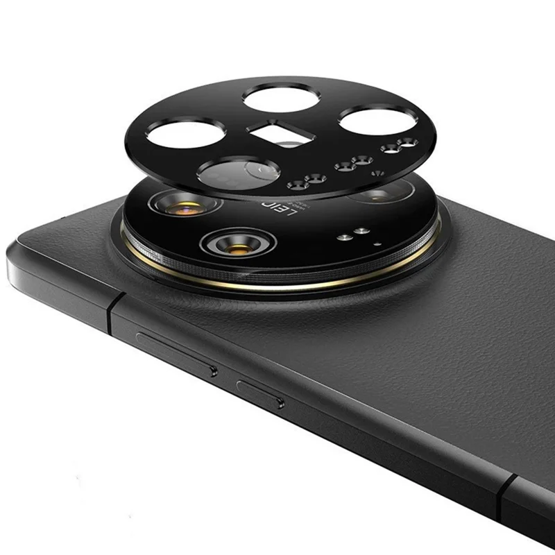 WANLONFENG Série LHJ pour Xiaomi 14 Ultra Protecteur d'objectif de caméra en métal creux avec chiffon de nettoyage d'objectif - Noir