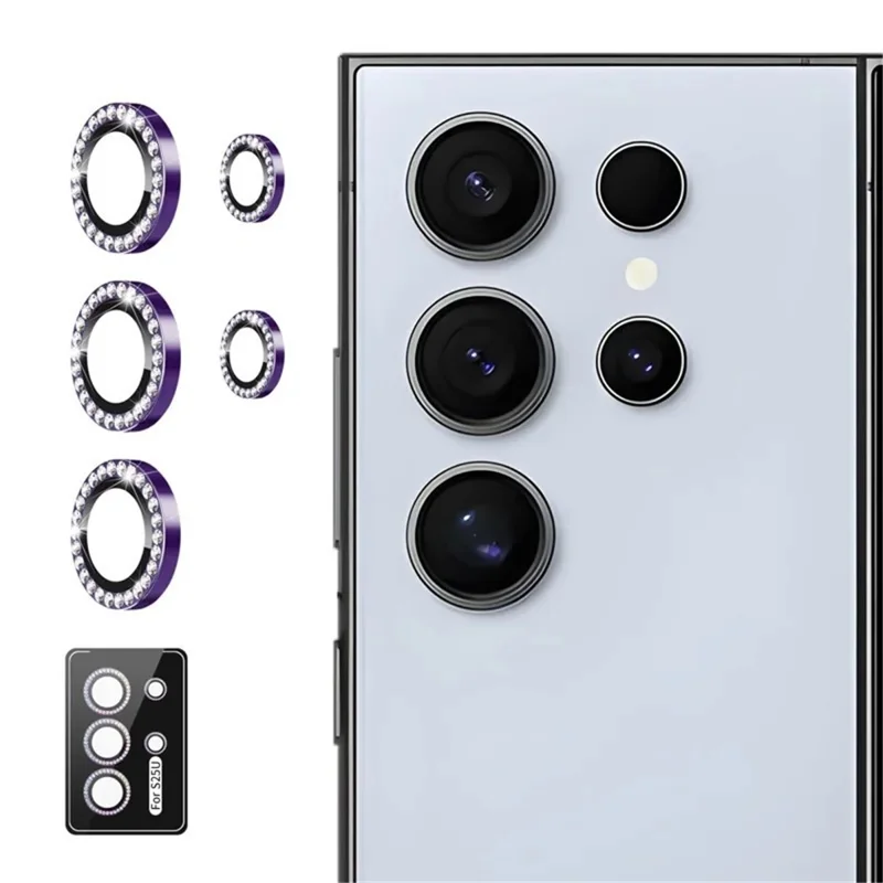 WANLONFENG For Samsung Galaxy S25 Ultra Camera Lens Protector with Metal Frame Rhinestone Decor - Dark Purple