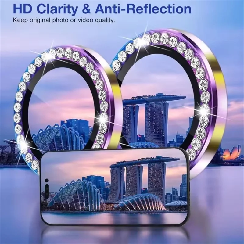 WANLONFENG For Samsung Galaxy S25 Ultra Camera Lens Protector with Metal Frame Rhinestone Decor - Dark Purple