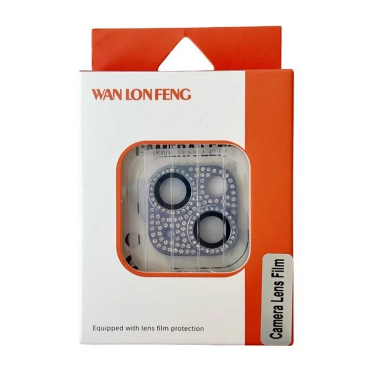 WANLONFENG For iPhone 14 Pro Max  /  14 Pro Camera Lens Protector Tempered Glass Lens Film with Metal Frame Rhinestone Decor - Silver