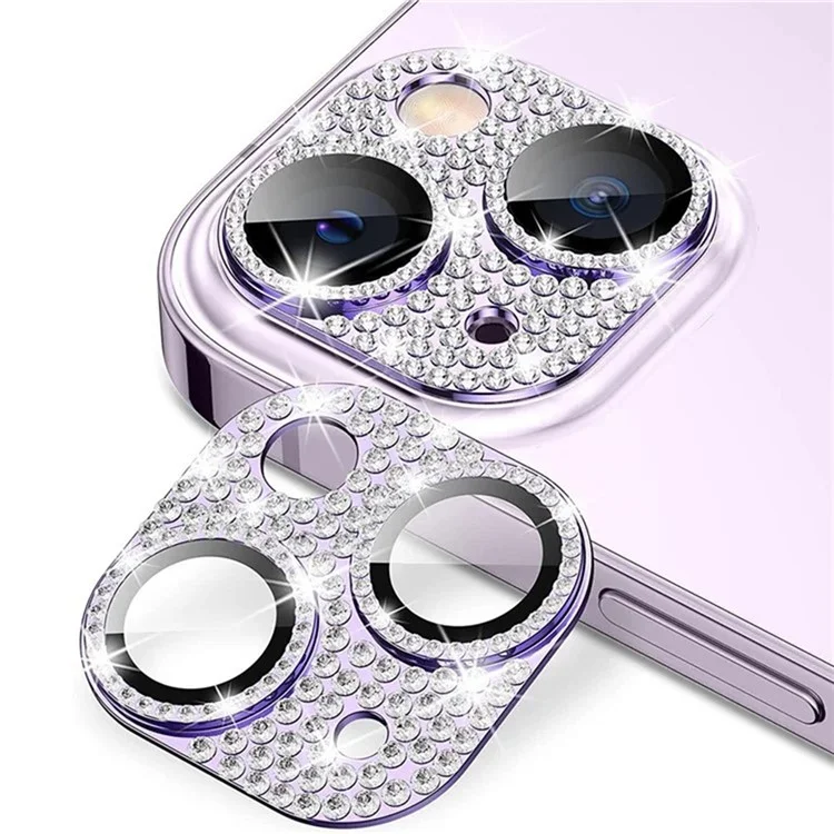 WANLONFENG Para iPhone 13 mini / 13 Protector de Lente de Cámara Cristal Templado con Marco Metálico y Decoración de Strass - Morado Oscuro