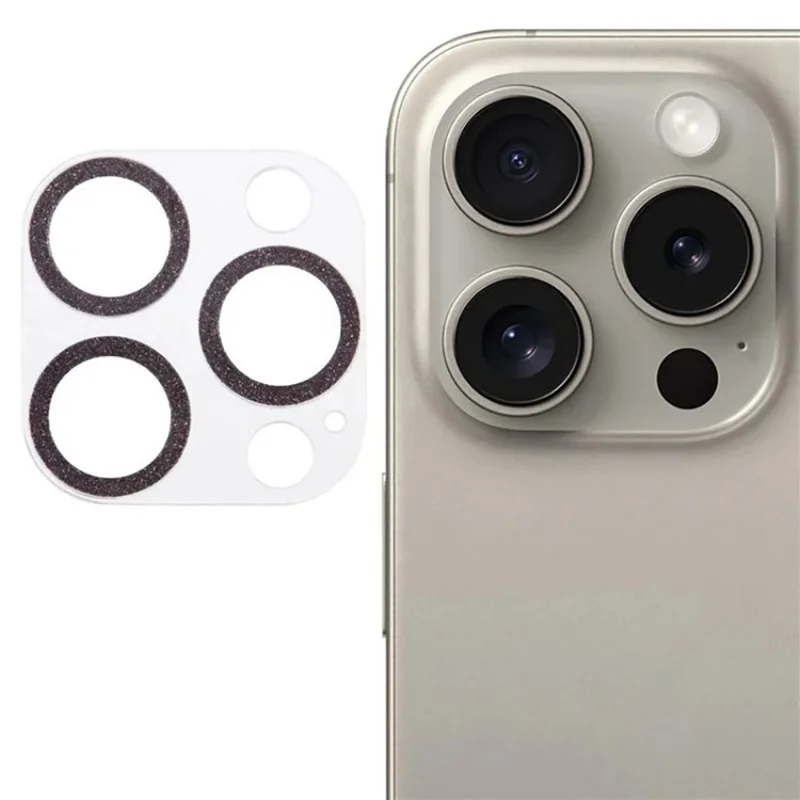 WANLONFENG For iPhone 16 Pro Max  /  16 Pro Camera Lens Protector Full Coverage HD Clear Glitter Lens Film with Cleaning Cloth - Black