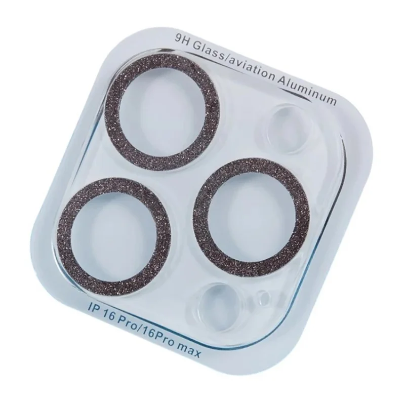 WANLONFENG For iPhone 16 Pro Max  /  16 Pro Camera Lens Protector Full Coverage HD Clear Glitter Lens Film with Cleaning Cloth - Black