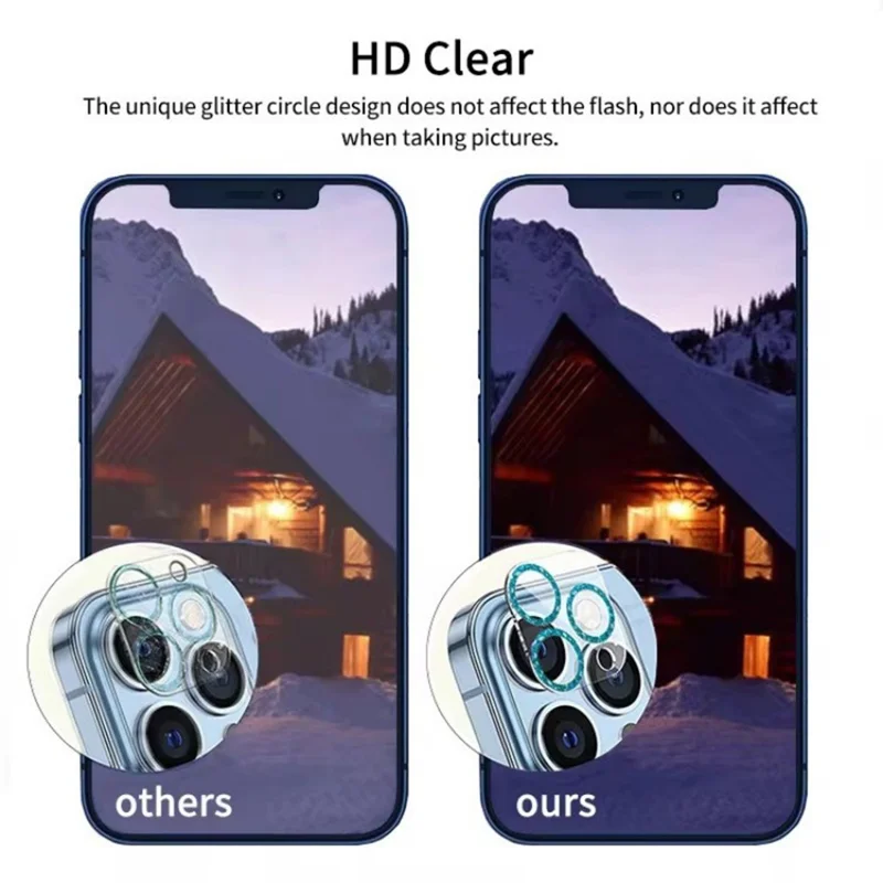 WANLONFENG For iPhone 16 Pro Max  /  16 Pro Camera Lens Protector Full Coverage HD Clear Glitter Lens Film with Cleaning Cloth - Black