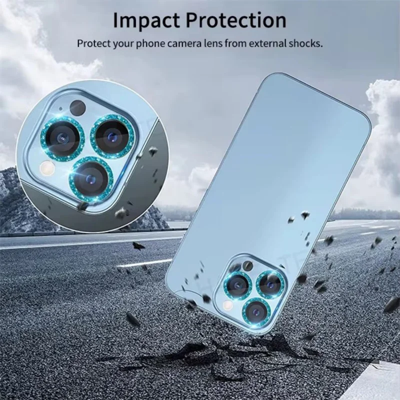 WANLONFENG For iPhone 16 Pro Max  /  16 Pro Camera Lens Protector Full Coverage HD Clear Glitter Lens Film with Cleaning Cloth - Black