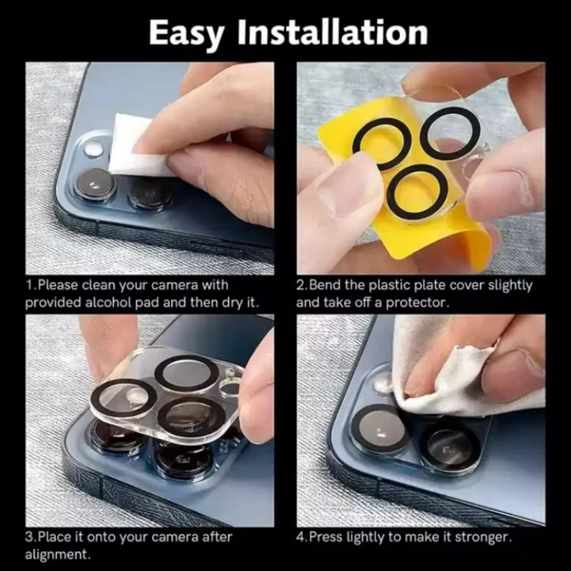 WANLONFENG Para iPhone 16 Pro Max / 16 Pro Protetor de Lente da Câmera Cobertura Total HD Transparente Película de Lente com Estampa de Seda e Pano de Limpeza