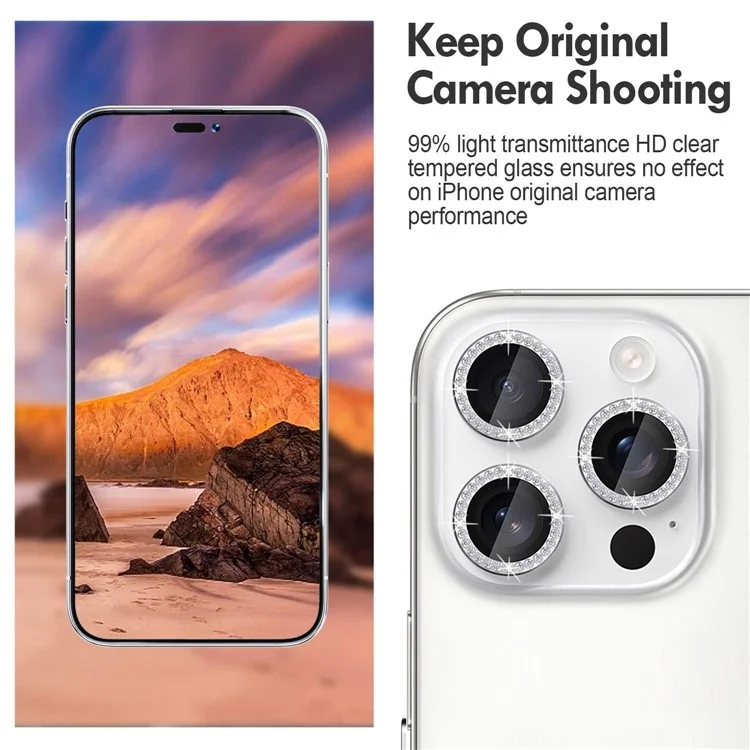 KALEBOL KLB-LPC003 Protector de Lente de Cámara con Diseño de Anillo de Diamante de Vidrio Templado para iPhone 13 Pro Max / 13 Pro - Plata