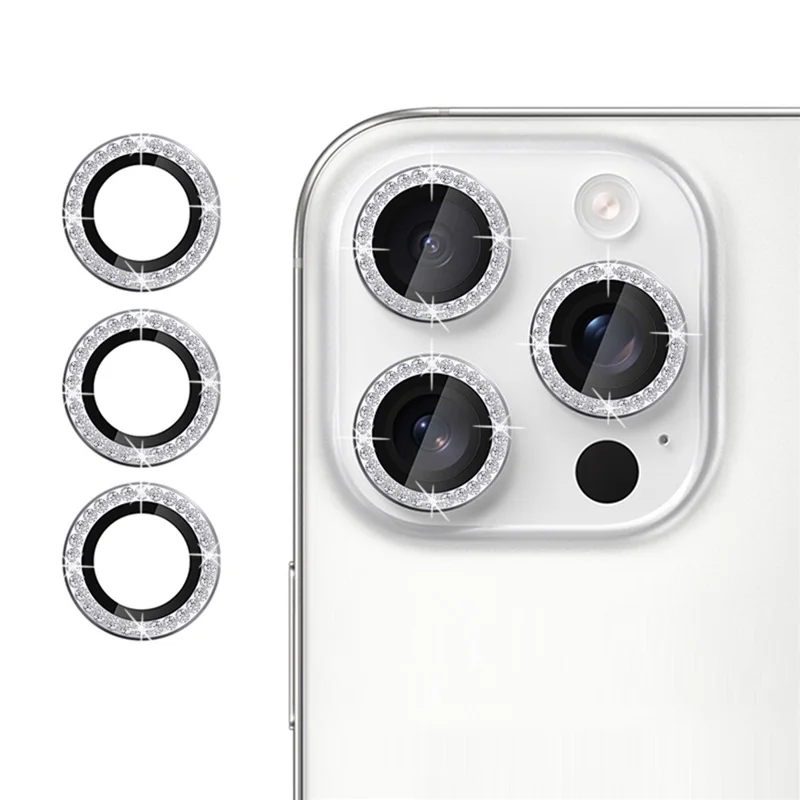 KALEBOL KLB-LPC003 For iPhone 14 Pro Max  /  14 Pro Camera Lens Protector Diamond Ring Design Tempered Glass Lens Film - Silver