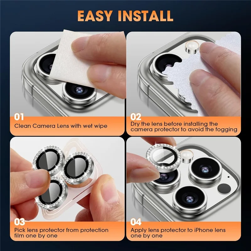 KALEBOL KLB-LPC003 For iPhone 14 Pro Max  /  14 Pro Camera Lens Protector Diamond Ring Design Tempered Glass Lens Film - Silver