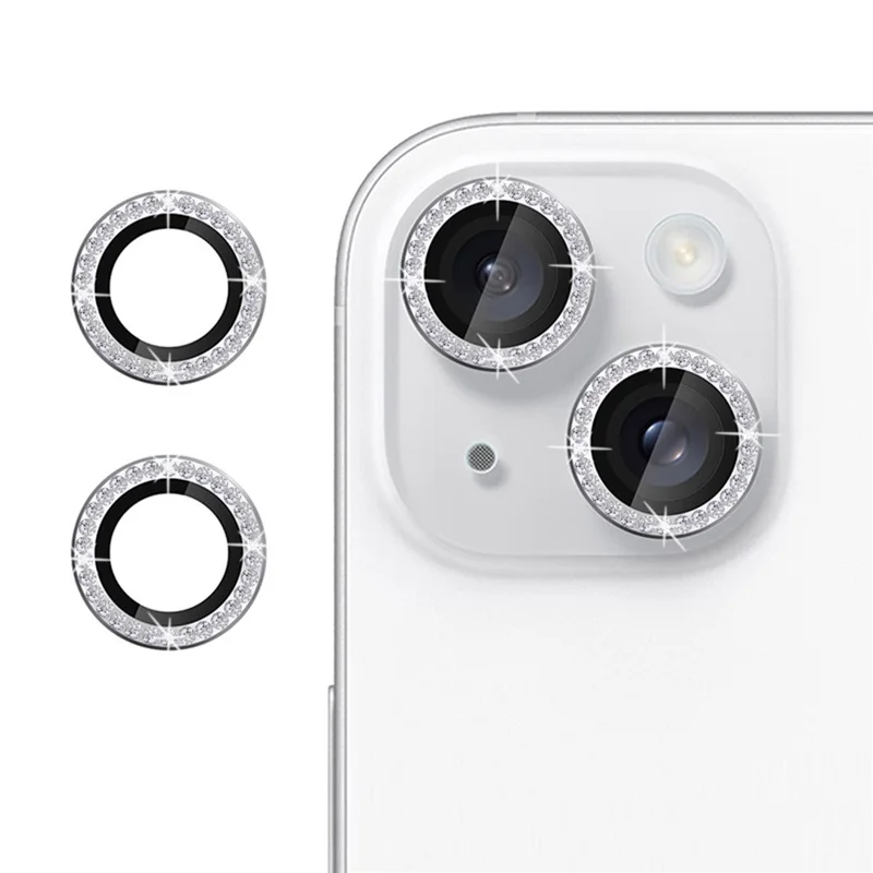 KALEBOL KLB-LPC003 For iPhone 15  /  15 Plus Camera Lens Protector Diamond Ring Design Tempered Glass Lens Film - Silver