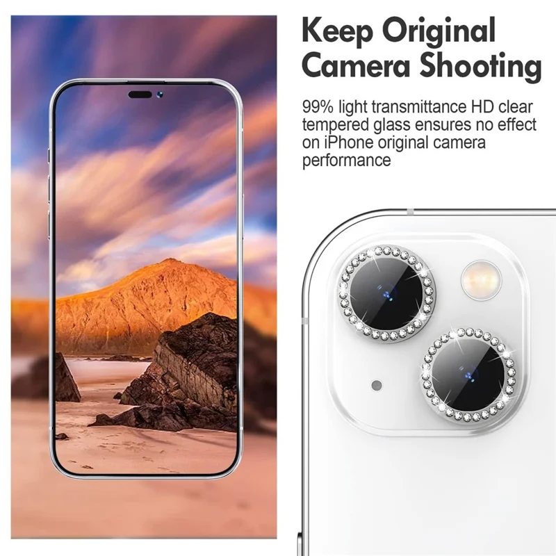 KALEBOL KLB-LPC003 For iPhone 15  /  15 Plus Camera Lens Protector Diamond Ring Design Tempered Glass Lens Film - Silver