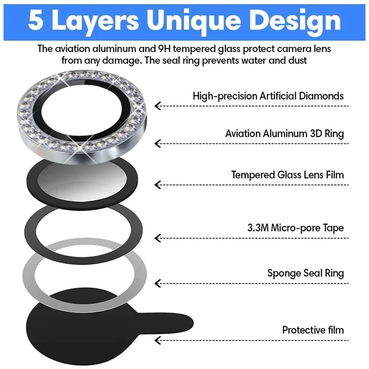KALEBOL KLB-LPC003 Protecteur d'objectif de caméra pour Motorola Moto G84 5G Conception de bague en diamant en verre trempé - Argent