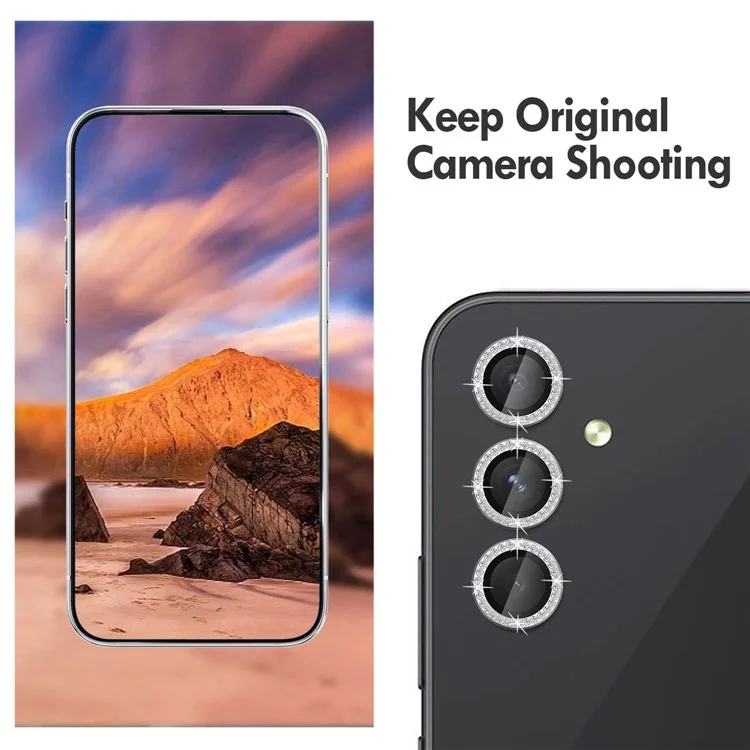 KALEBOL KLB-LPC003 Protector de Lente de Cámara de Diseño de Anillo de Diamante de Vidrio Templado para Samsung Galaxy A05s 4G - Plata