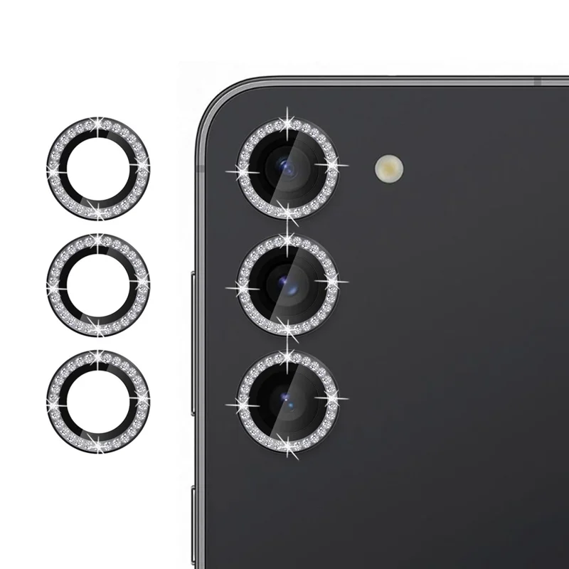 KALEBOL KLB-LPC003 For Samsung Galaxy S23+ Camera Lens Protector Diamond Ring Design Tempered Glass Lens Film - Black