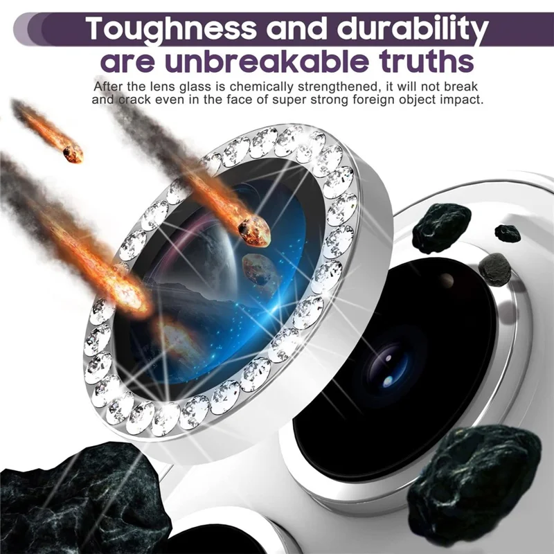 KALEBOL KLB-LPC003 For Samsung Galaxy S23+ Camera Lens Protector Diamond Ring Design Tempered Glass Lens Film - Black