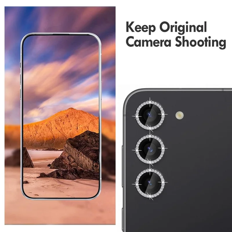 KALEBOL KLB-LPC003 For Samsung Galaxy S23+ Camera Lens Protector Diamond Ring Design Tempered Glass Lens Film - Black