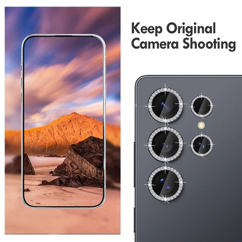 KALEBOL KLB-LPC003 For Samsung Galaxy S25 Ultra Camera Lens Protector Diamond Ring Design Tempered Glass Lens Film - Black
