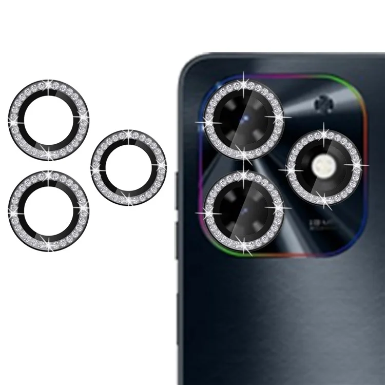 KALEBOL KLB-LPC003 Pour TECNO Pop 8 Protection d'Objectif avec Design Anneau Diamant en Verre Trempé - Noir