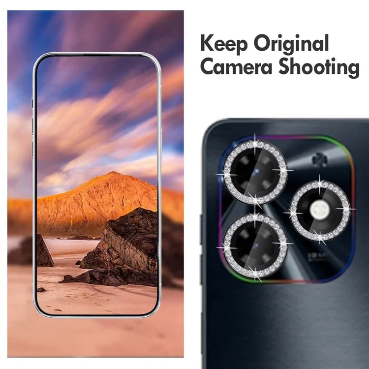 KALEBOL KLB-LPC003 Pour TECNO Pop 8 Protection d'Objectif avec Design Anneau Diamant en Verre Trempé - Noir