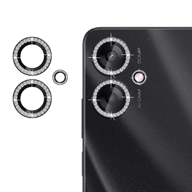KALEBOL KLB-LPC003 Para Xiaomi Redmi 13C 5G Protetor de Lente da Câmera Anel de Diamante Design Película de Vidro Temperado - Preto