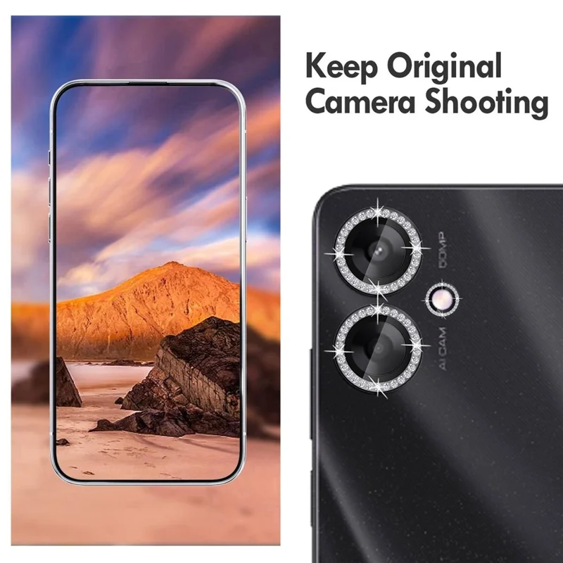 KALEBOL KLB-LPC003 Para Xiaomi Redmi 13C 5G Protetor de Lente da Câmera Anel de Diamante Design Película de Vidro Temperado - Preto