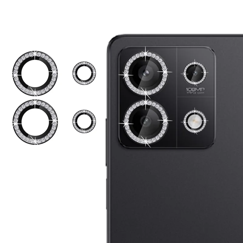 KALEBOL KLB-LPC003 For Xiaomi Redmi Note 13 Pro 5G Camera Lens Protector Diamond Ring Design Tempered Glass Lens Film - Black