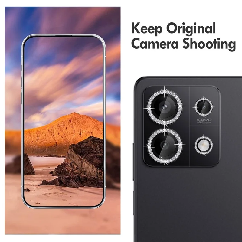KALEBOL KLB-LPC003 For Xiaomi Redmi Note 13 Pro 5G Camera Lens Protector Diamond Ring Design Tempered Glass Lens Film - Black