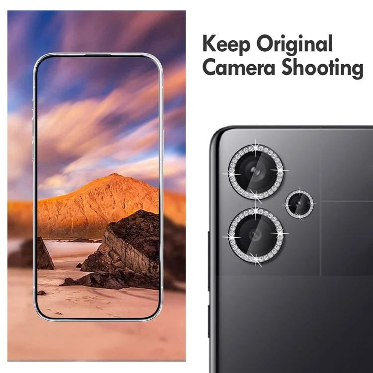 KALEBOL KLB-LPC003 Protection d'objectif en verre trempé avec design d'anneau diamant pour Xiaomi Redmi Note 13 Pro+ 5G - Noir